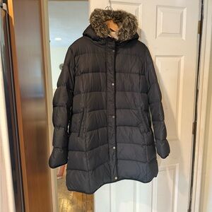 Ralph Lauren Black Puffer Jacket with Faux Fur Trim